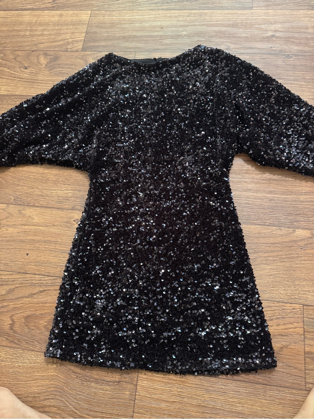 MNG Mango Black Sequin Cocktail Dress Size 4 Dolman Sleeve Party Mini Dress - Picture 6 of 9